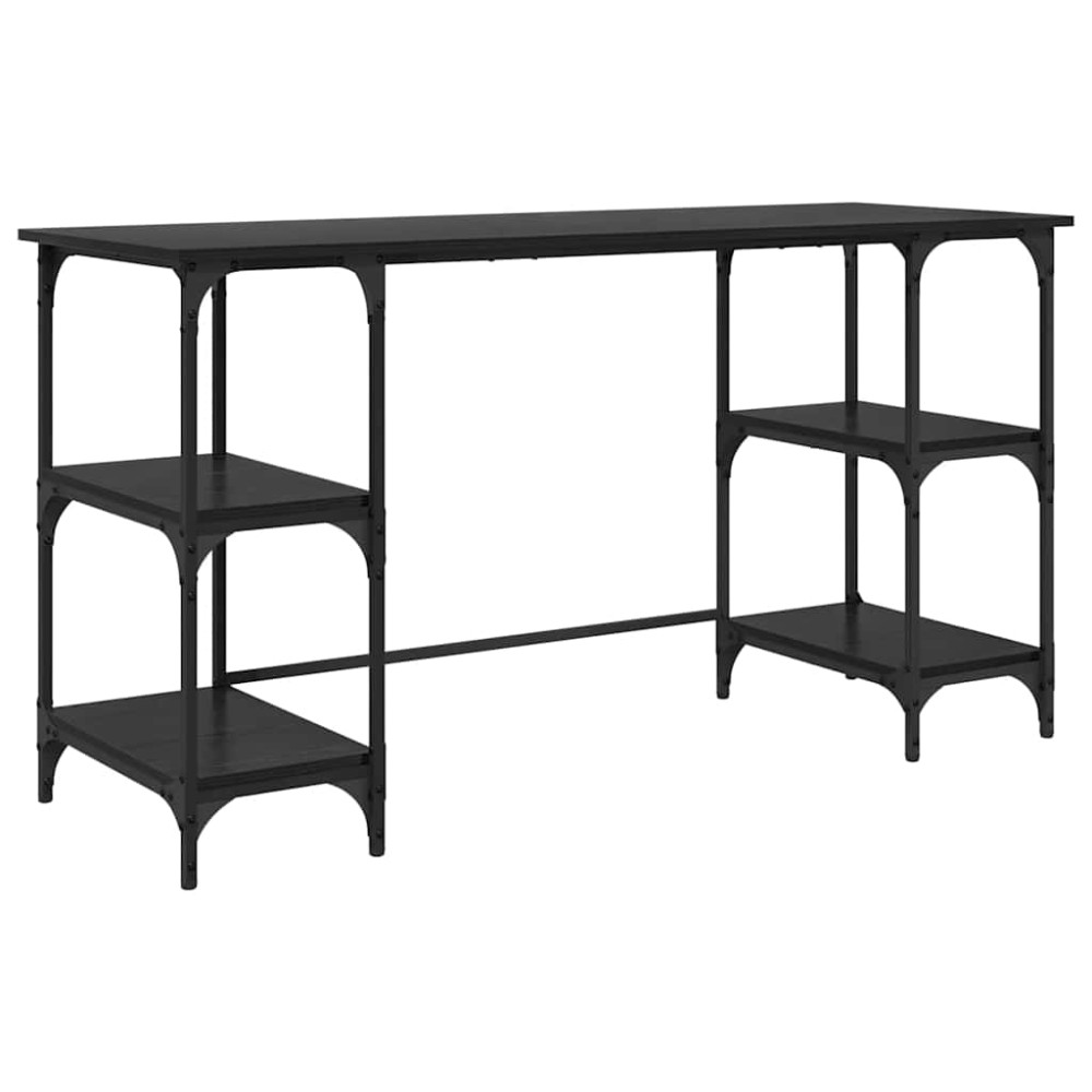 Produktbild för Skrivbord med hylla Svart Ek 140 x 50 x 75 cm Konstruerat trä