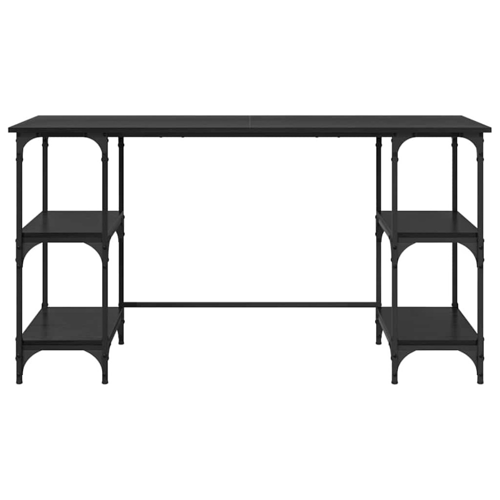 Produktbild för Skrivbord med hylla Svart Ek 140 x 50 x 75 cm Konstruerat trä