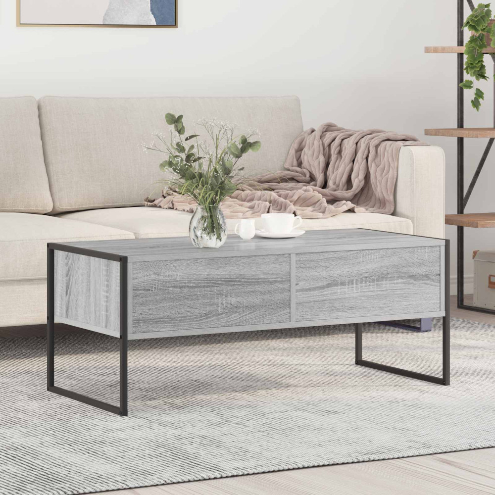 Produktbild för Kaffeebord med låda Grå Sonoma 100 x 46 x 40 cm Konstruerat trä