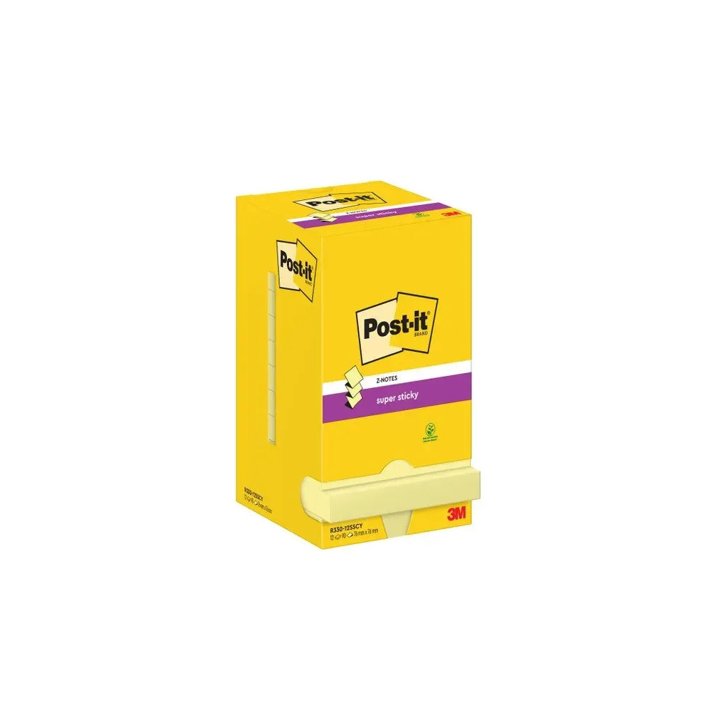 Produktbild för Post-it Super Sticky R330-12SSCY - Z-notes - 76 x 76 mm - 1080 ark (12 x 90)