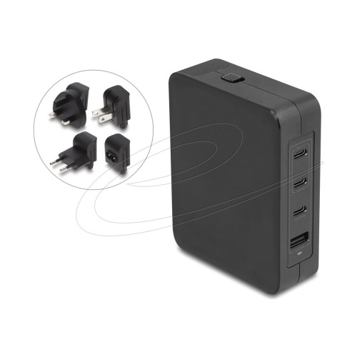 DeLOCK Delock - strömadapter - GaN, 3 x USB-C PD 3.1 och 1 x USB-A med 145W strömadapter EU/US/UK - 145 Watt