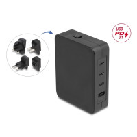 Produktbild för Delock - strömadapter - GaN, 3 x USB-C PD 3.1 och 1 x USB-A med 145W strömadapter EU/US/UK - 145 Watt