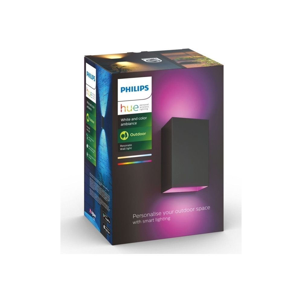 Produktbild för Philips Hue White and Color Ambiance Resonate - vägglampa - LED x 2 - 8 W - 2000-6500 K - svart