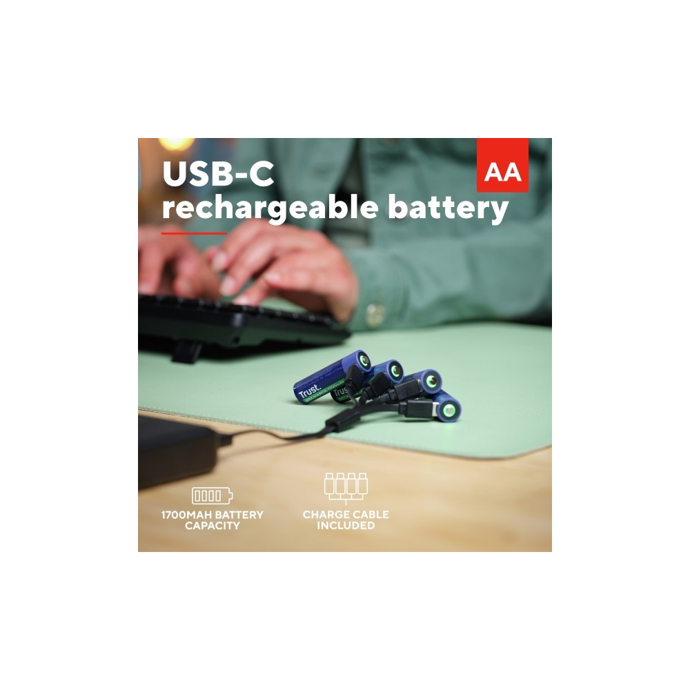 Produktbild för Trust batteri - USB-C - med batteri - 4 x AA-typ