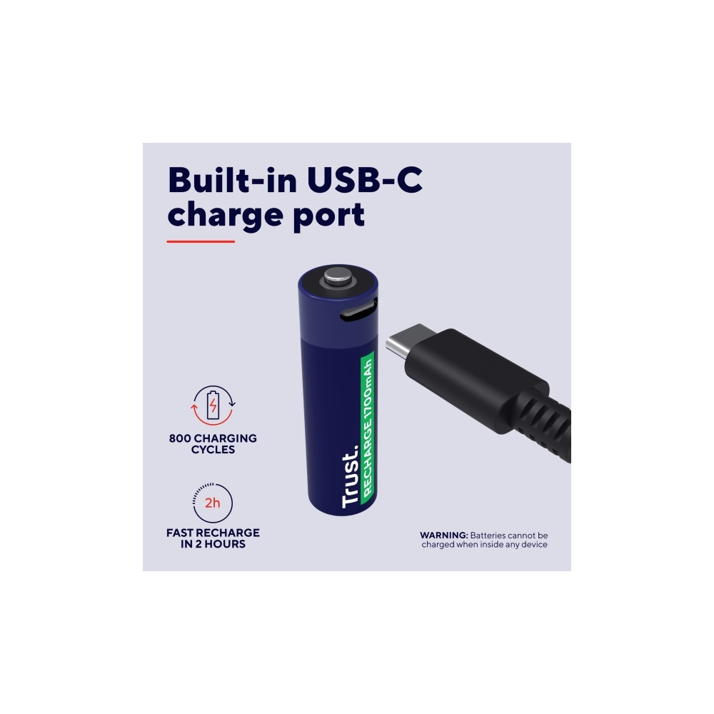 Produktbild för Trust batteri - USB-C - med batteri - 4 x AA-typ