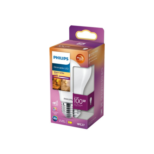 Philips Philips LED Classic - LED-glödlampa - form: A60 - glaserad finish - E27 - 10.5 W - varmt ljus - 2200-2700 K