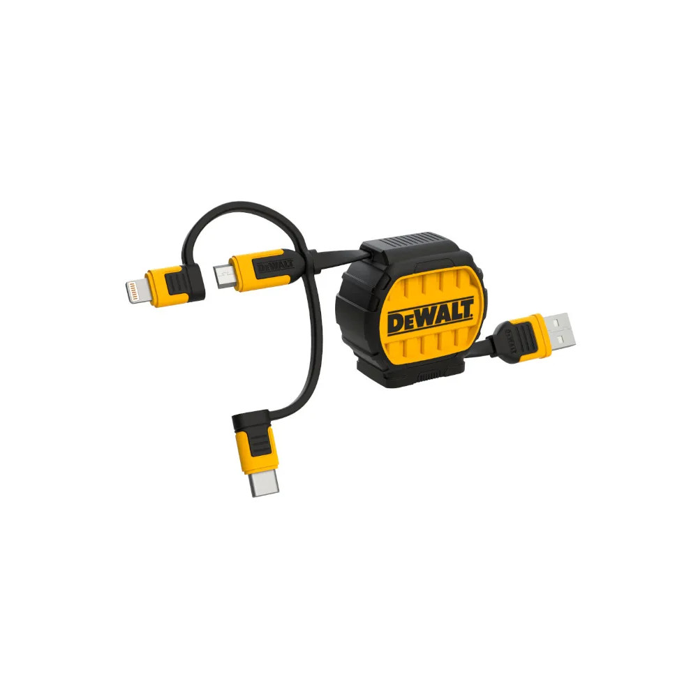 Produktbild för DeWalt kabel 3-i-1 för USB-C, Lightning/Micro USB indragbar...