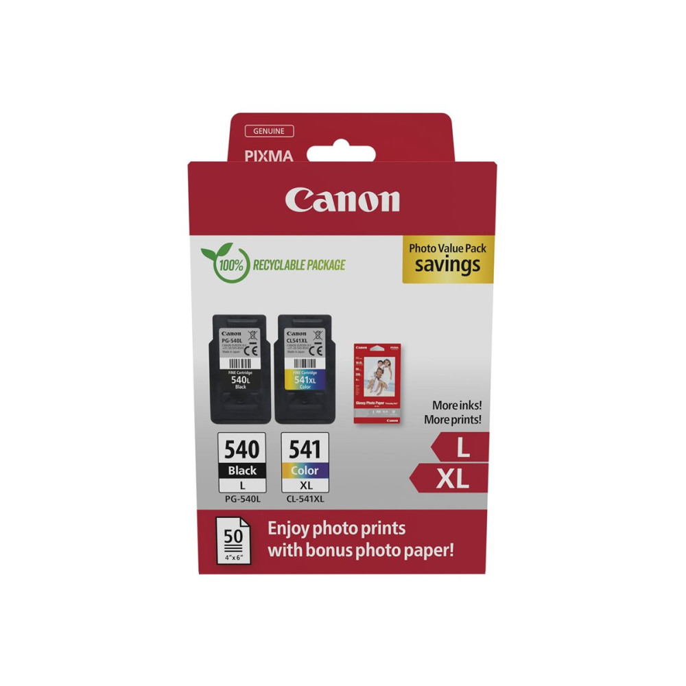 Produktbild för Canon PG-540L/CL-541XL Photo Value Pack - 2-pack - Lång livslängd - svart, färg (cyan, magenta, gul) - original - blank - 50 ark - 100 x 150 mm - bläckpatron/papperssats