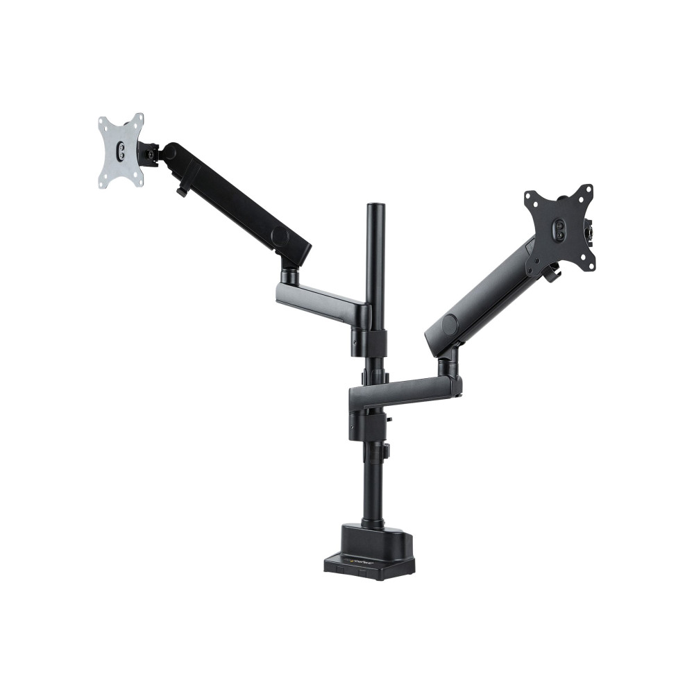 Produktbild för StarTech.com Desk Mount Dual Monitor Arm, Full Motion Monitor Mount for 2x VESA Displays up to 32" (up to 17lb/8kg), Ergonomic Vertical Stackable Arms, Articulating, Height Adjustable - Pole Mount, C-Clamp/Grommet (ARMDUALPIVOT) monteringssats - dubbel ar