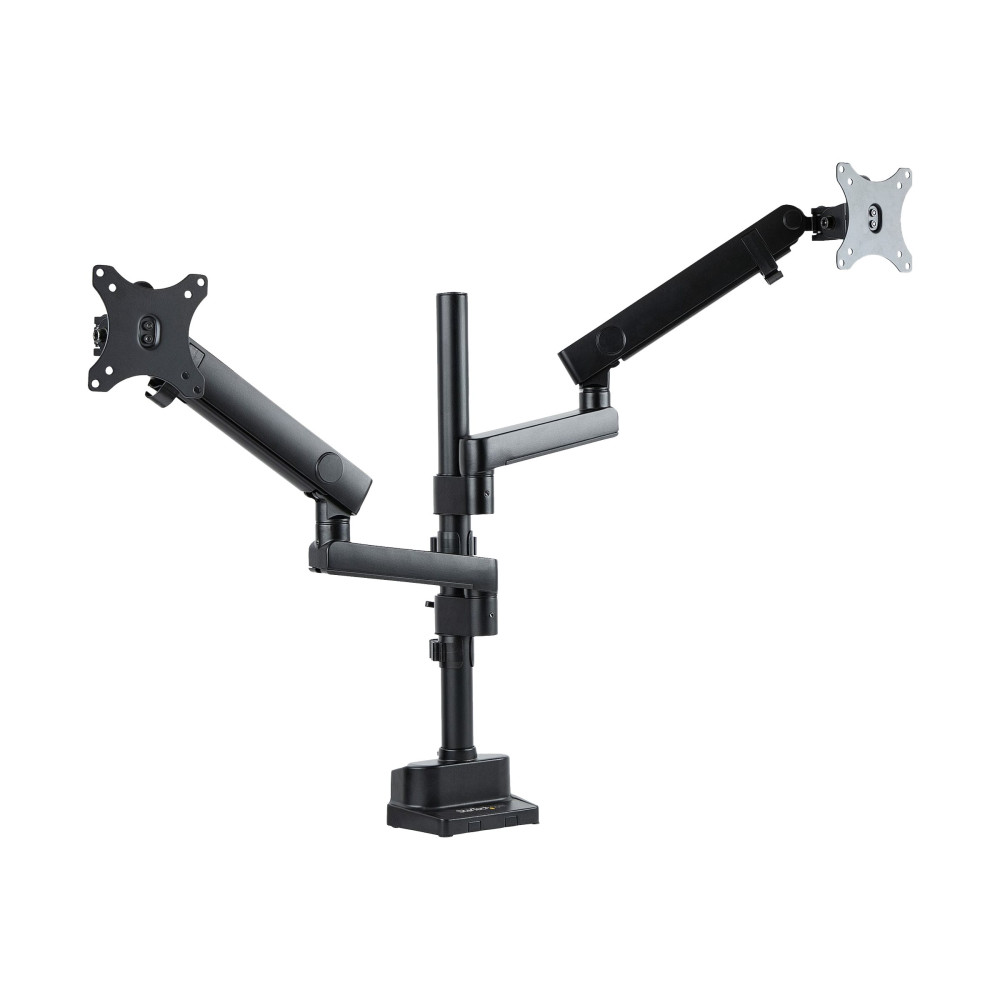 Produktbild för StarTech.com Desk Mount Dual Monitor Arm, Full Motion Monitor Mount for 2x VESA Displays up to 32" (up to 17lb/8kg), Ergonomic Vertical Stackable Arms, Articulating, Height Adjustable - Pole Mount, C-Clamp/Grommet (ARMDUALPIVOT) monteringssats - dubbel ar