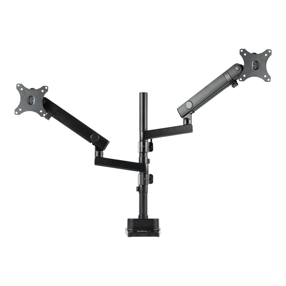 Produktbild för StarTech.com Desk Mount Dual Monitor Arm, Full Motion Monitor Mount for 2x VESA Displays up to 32" (up to 17lb/8kg), Ergonomic Vertical Stackable Arms, Articulating, Height Adjustable - Pole Mount, C-Clamp/Grommet (ARMDUALPIVOT) monteringssats - dubbel ar