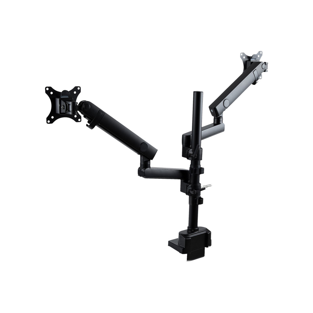 Produktbild för StarTech.com Desk Mount Dual Monitor Arm, Full Motion Monitor Mount for 2x VESA Displays up to 32" (up to 17lb/8kg), Ergonomic Vertical Stackable Arms, Articulating, Height Adjustable - Pole Mount, C-Clamp/Grommet (ARMDUALPIVOT) monteringssats - dubbel ar