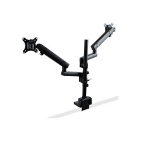 Produktbild för StarTech.com Desk Mount Dual Monitor Arm, Full Motion Monitor Mount for 2x VESA Displays up to 32" (up to 17lb/8kg), Ergonomic Vertical Stackable Arms, Articulating, Height Adjustable - Pole Mount, C-Clamp/Grommet (ARMDUALPIVOT) monteringssats - dubbel ar