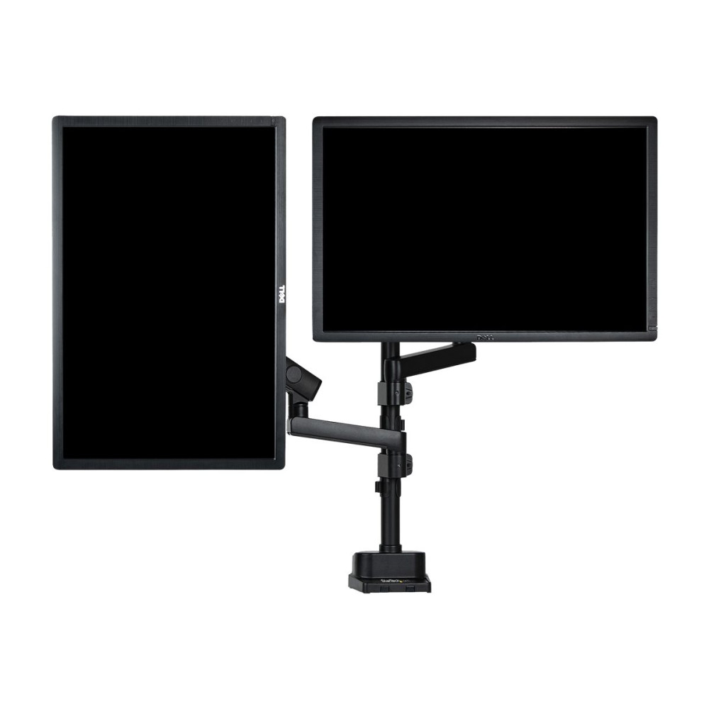 Produktbild för StarTech.com Desk Mount Dual Monitor Arm, Full Motion Monitor Mount for 2x VESA Displays up to 32" (up to 17lb/8kg), Ergonomic Vertical Stackable Arms, Articulating, Height Adjustable - Pole Mount, C-Clamp/Grommet (ARMDUALPIVOT) monteringssats - dubbel ar