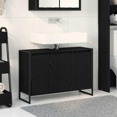 vidaXL Badrumsskåp med dörr Svart Ek 90 x 30 x 60 cm Konstruerat trä