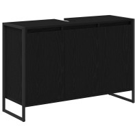 Produktbild för Badrumsskåp med dörr Svart Ek 90 x 30 x 60 cm Konstruerat trä