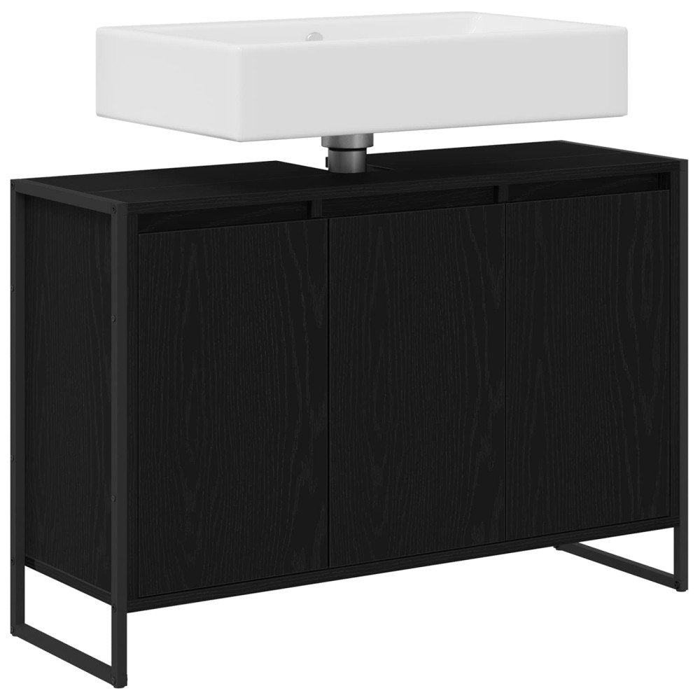 Produktbild för Badrumsskåp med dörr Svart Ek 90 x 30 x 60 cm Konstruerat trä
