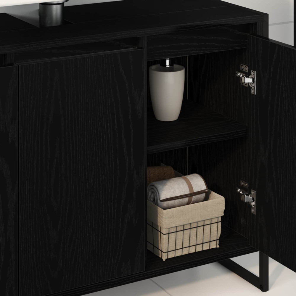 Produktbild för Badrumsskåp med dörr Svart Ek 90 x 30 x 60 cm Konstruerat trä