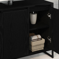 Produktbild för Badrumsskåp med dörr Svart Ek 90 x 30 x 60 cm Konstruerat trä