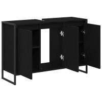 Produktbild för Badrumsskåp med dörr Svart Ek 90 x 30 x 60 cm Konstruerat trä