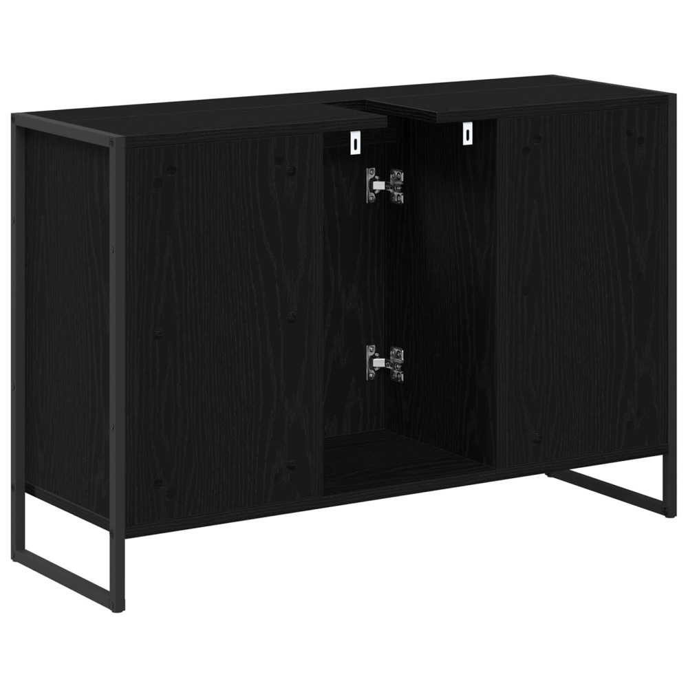 Produktbild för Badrumsskåp med dörr Svart Ek 90 x 30 x 60 cm Konstruerat trä