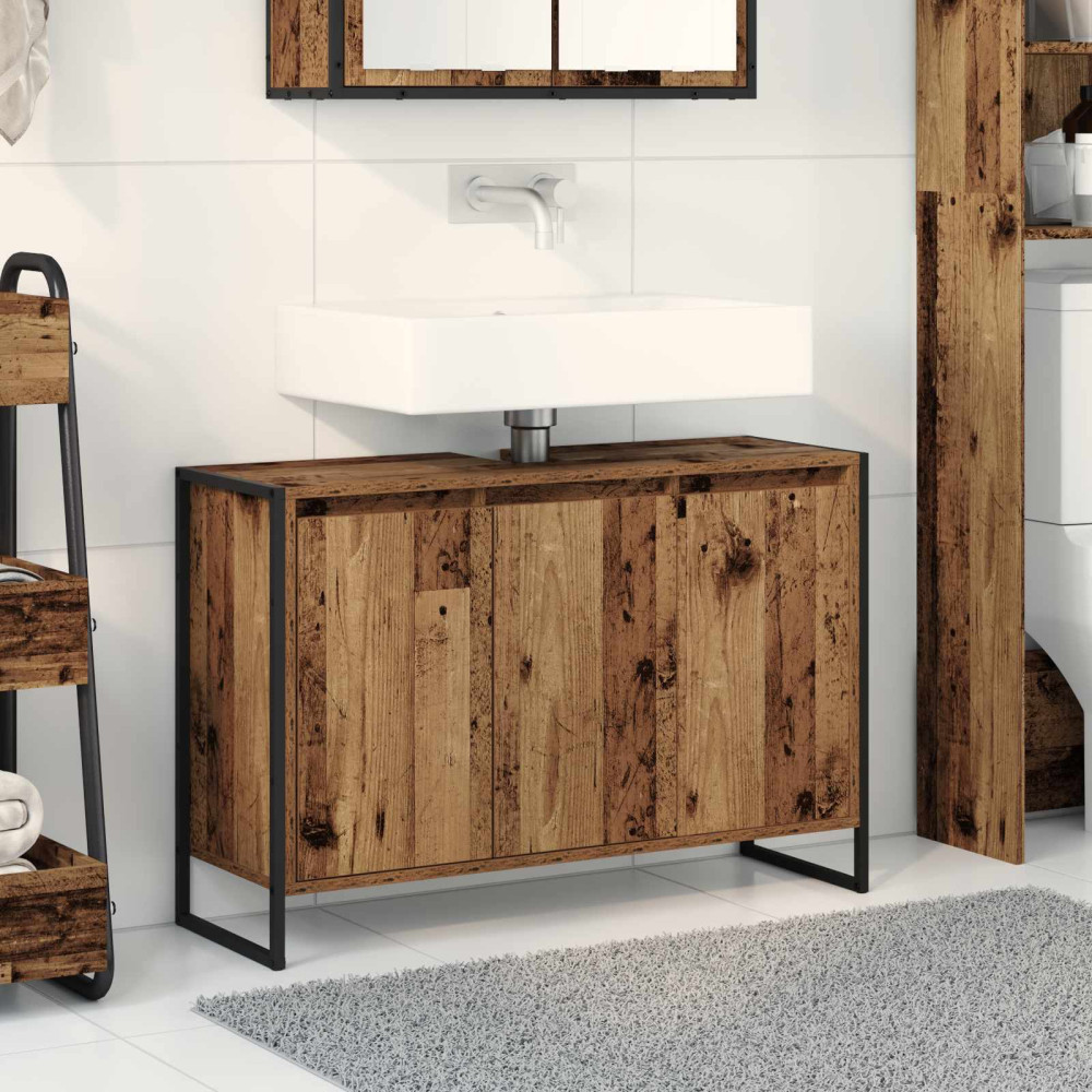 Produktbild för Badrumsskåp Gammalt trä 90 x 30 x 60 cm Konstruerat trä