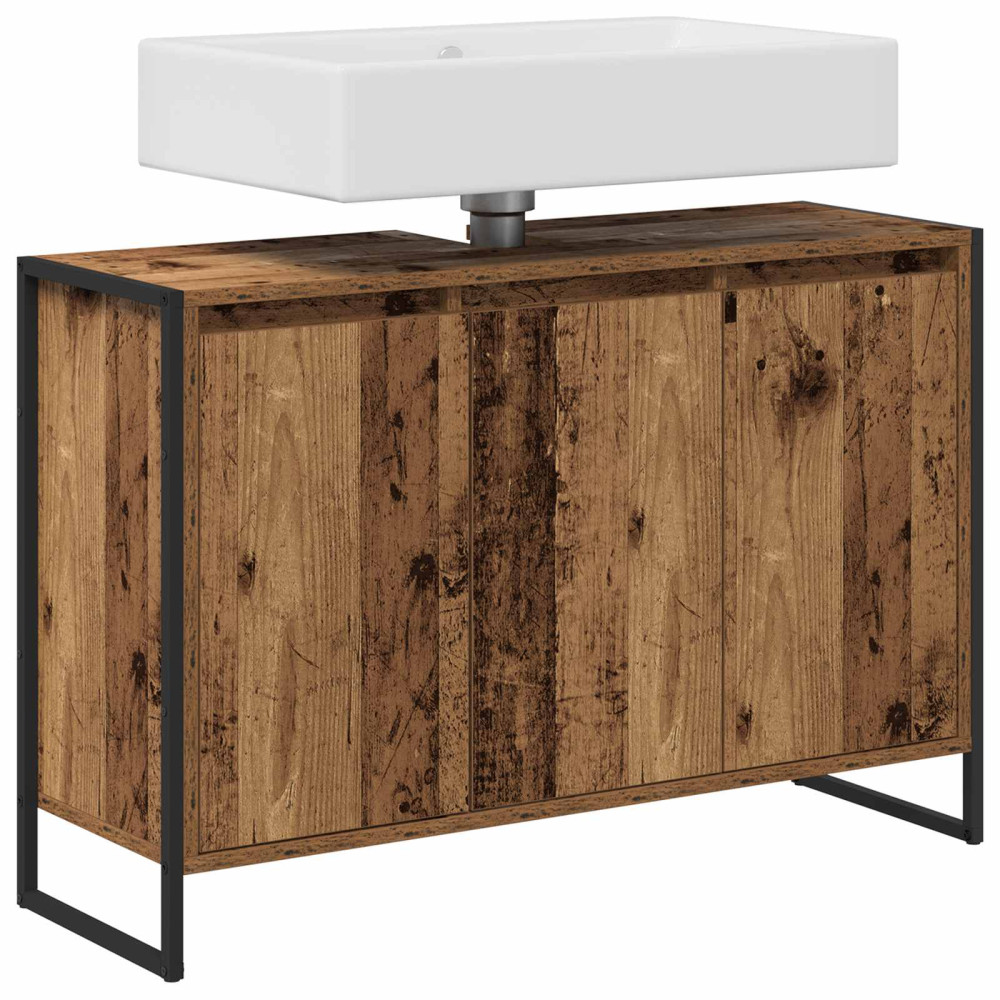 Produktbild för Badrumsskåp Gammalt trä 90 x 30 x 60 cm Konstruerat trä