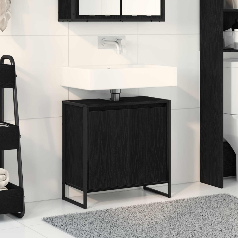 Produktbild för Badrumsskåp med dörr Svart Ek 60 x 30 x 60 cm Konstruerat trä