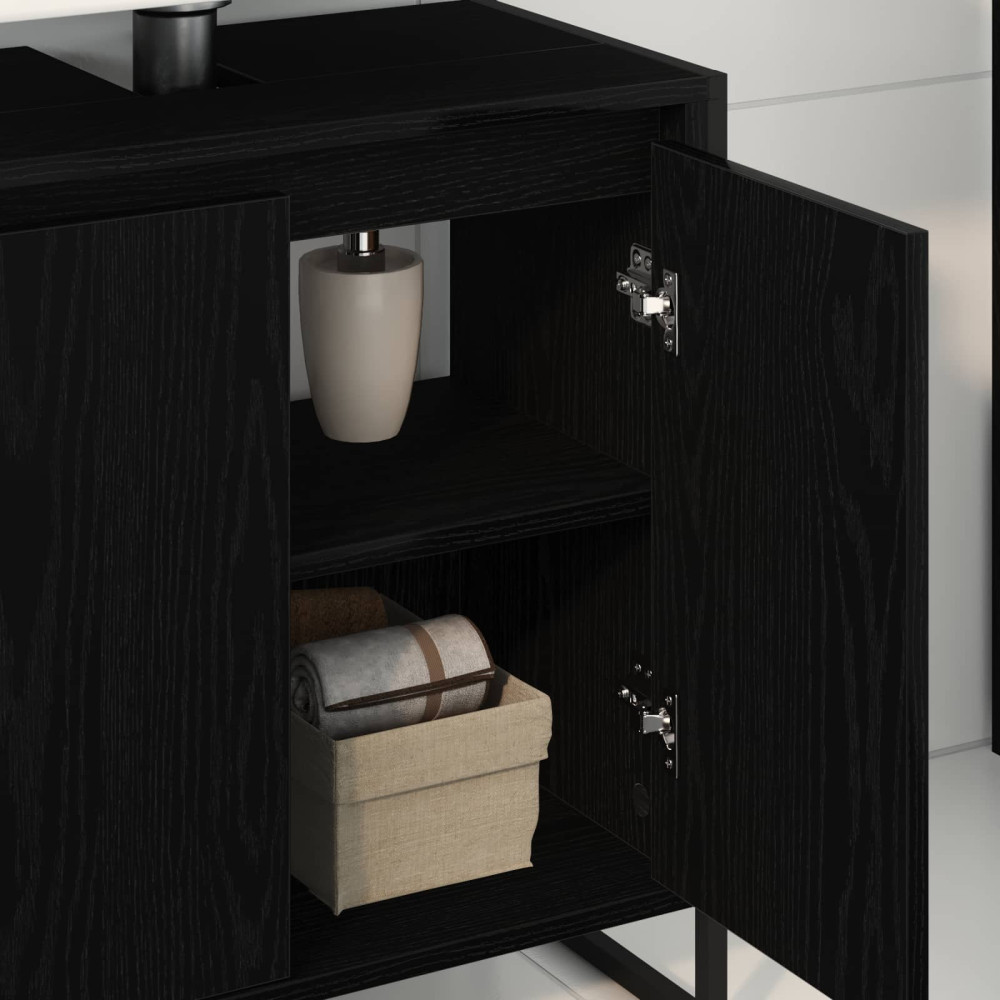 Produktbild för Badrumsskåp med dörr Svart Ek 60 x 30 x 60 cm Konstruerat trä