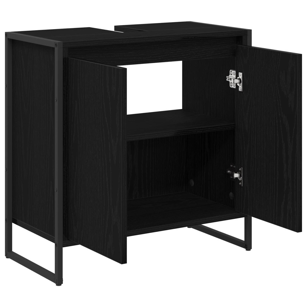 Produktbild för Badrumsskåp med dörr Svart Ek 60 x 30 x 60 cm Konstruerat trä