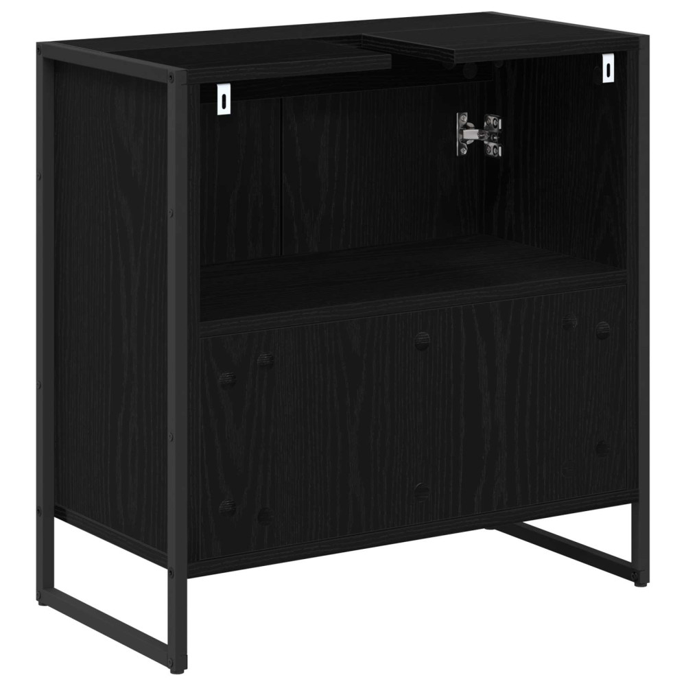Produktbild för Badrumsskåp med dörr Svart Ek 60 x 30 x 60 cm Konstruerat trä