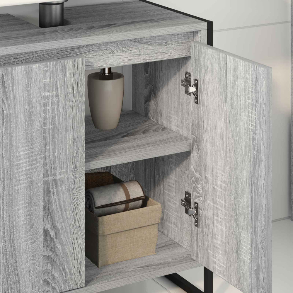 Produktbild för Badrumsskåp med dörr Grå Sonoma 60 x 30 x 60 cm Konstruerat trä
