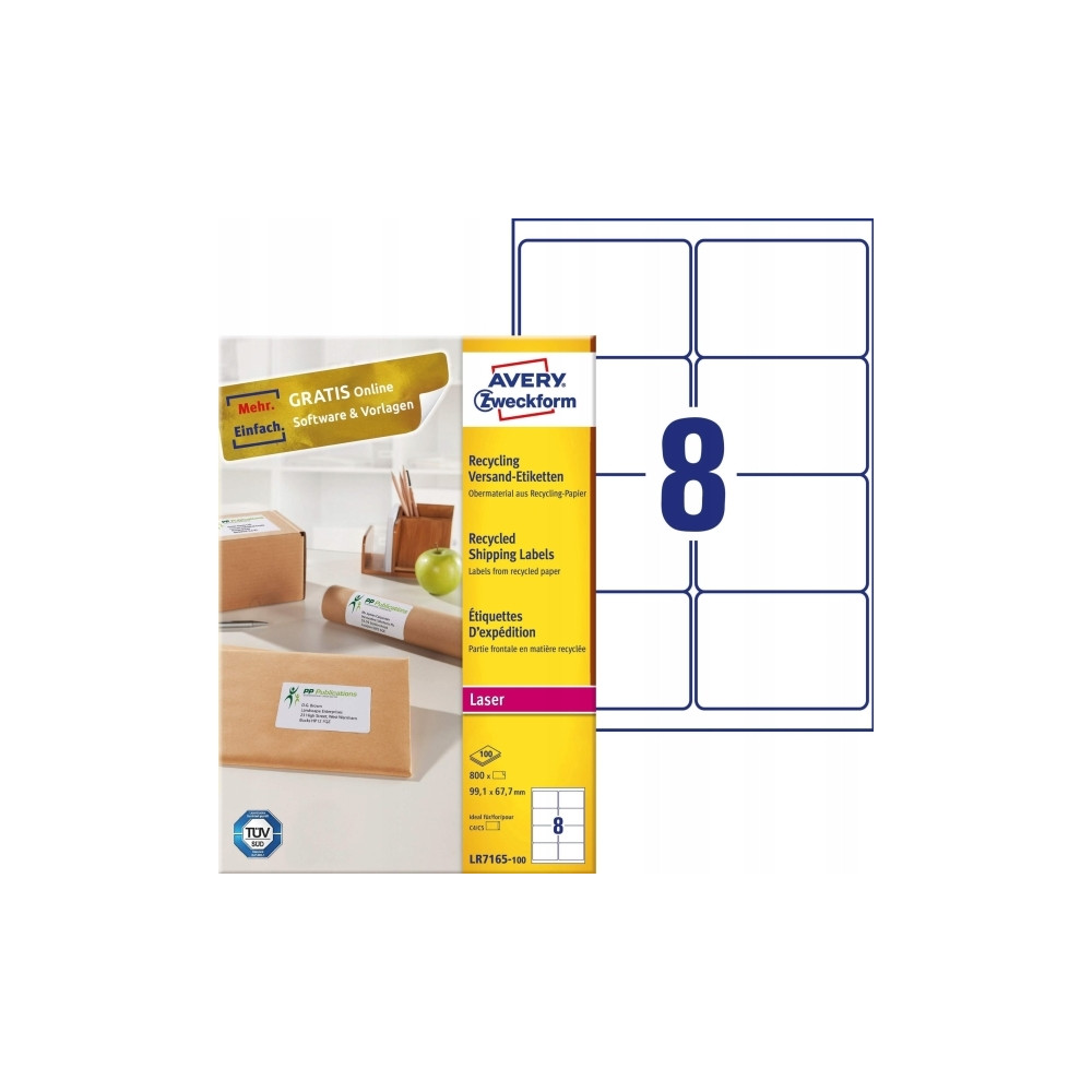 Produktbild för Avery QuickPEEL Recycled Labels - adresslappar - 800 etikett (er) - 67.7 x 99.1 mm