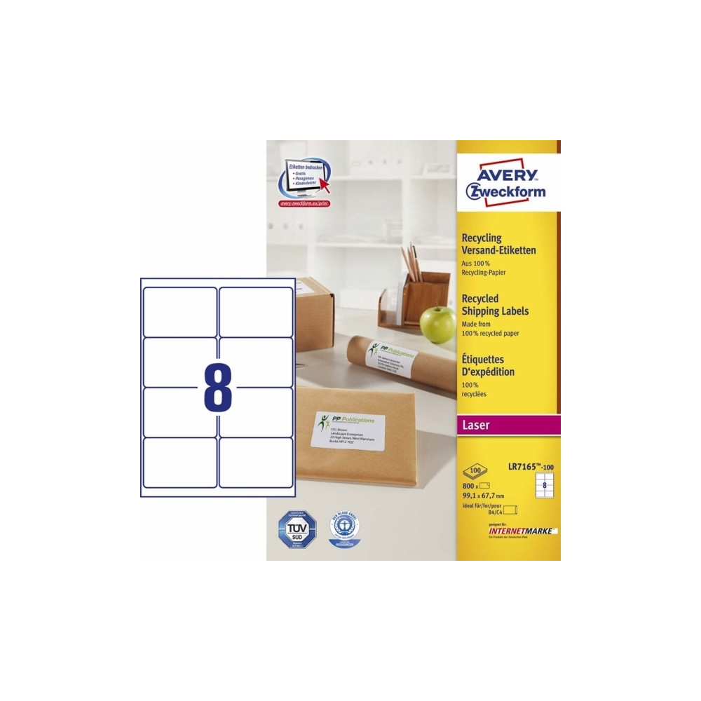 Produktbild för Avery QuickPEEL Recycled Labels - adresslappar - 800 etikett (er) - 67.7 x 99.1 mm
