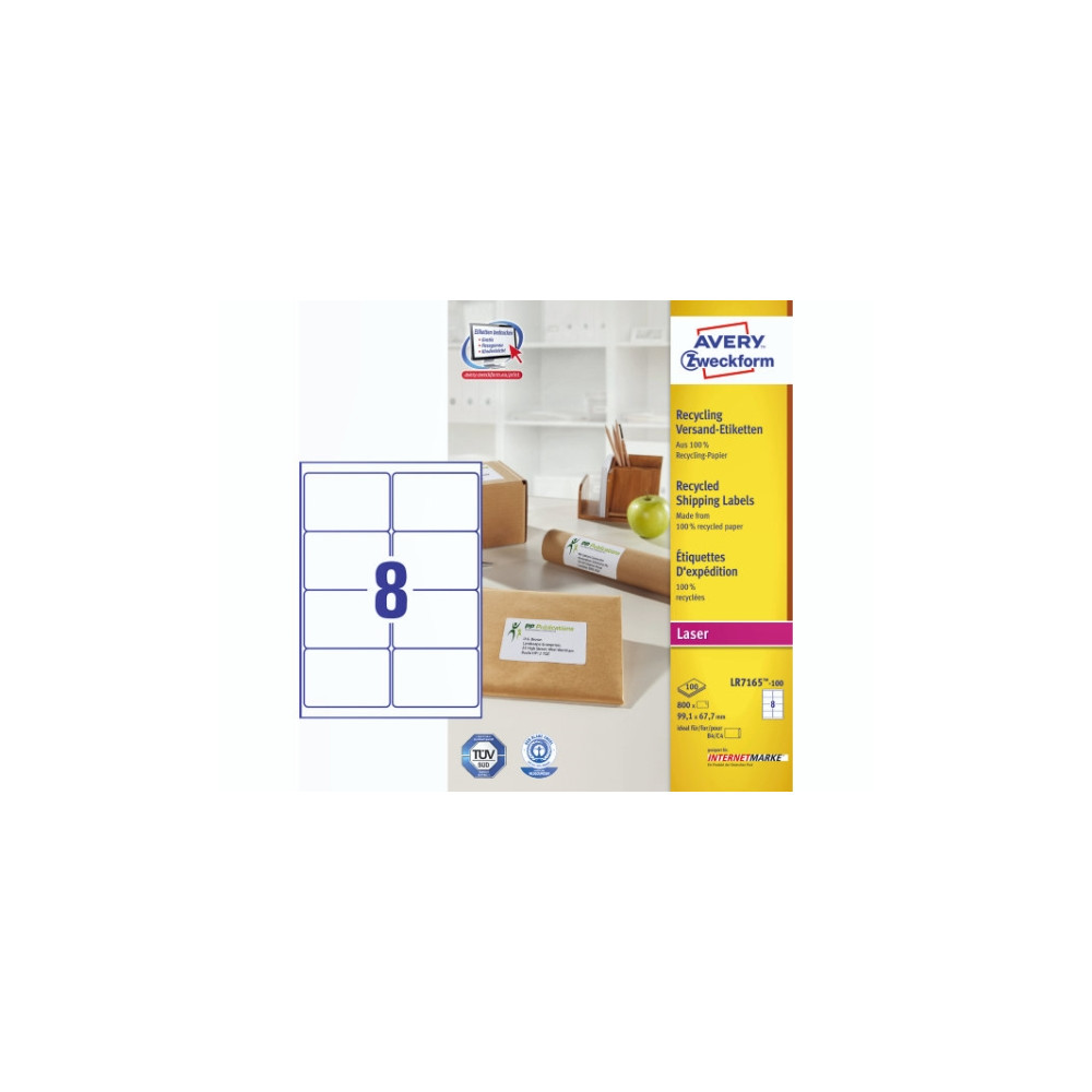 Produktbild för Avery QuickPEEL Recycled Labels - adresslappar - 800 etikett (er) - 67.7 x 99.1 mm