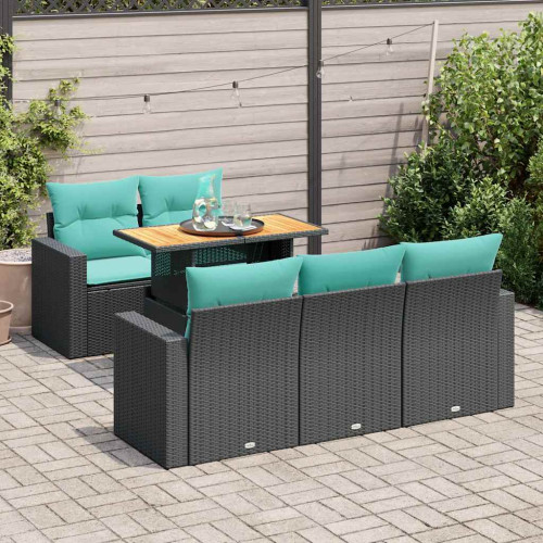 vidaXL Loungegrupp med dynor 6 delar svart konstrotting