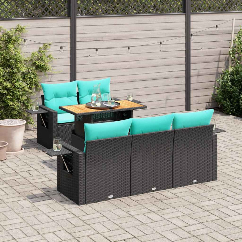 Produktbild för Loungegrupp med dynor 6 delar svart konstrotting