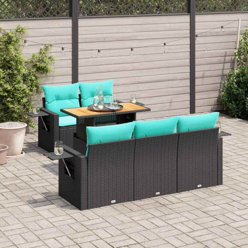 vidaXL Loungegrupp med dynor 6 delar svart konstrotting