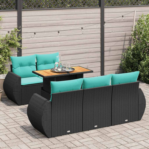 vidaXL Loungegrupp med dynor 6 delar svart konstrotting