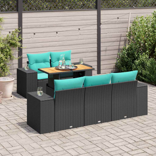 vidaXL Loungegrupp med dynor 6 delar svart konstrotting