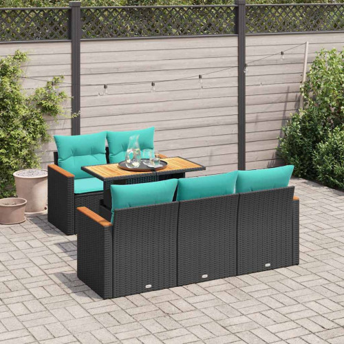 vidaXL Loungegrupp med dynor 6 delar svart konstrotting