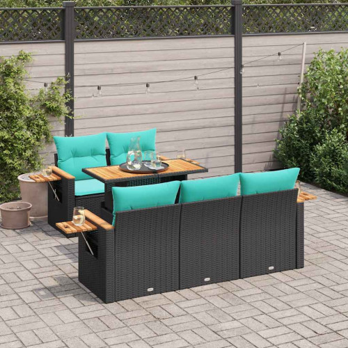 vidaXL Loungegrupp med dynor 6 delar svart konstrotting