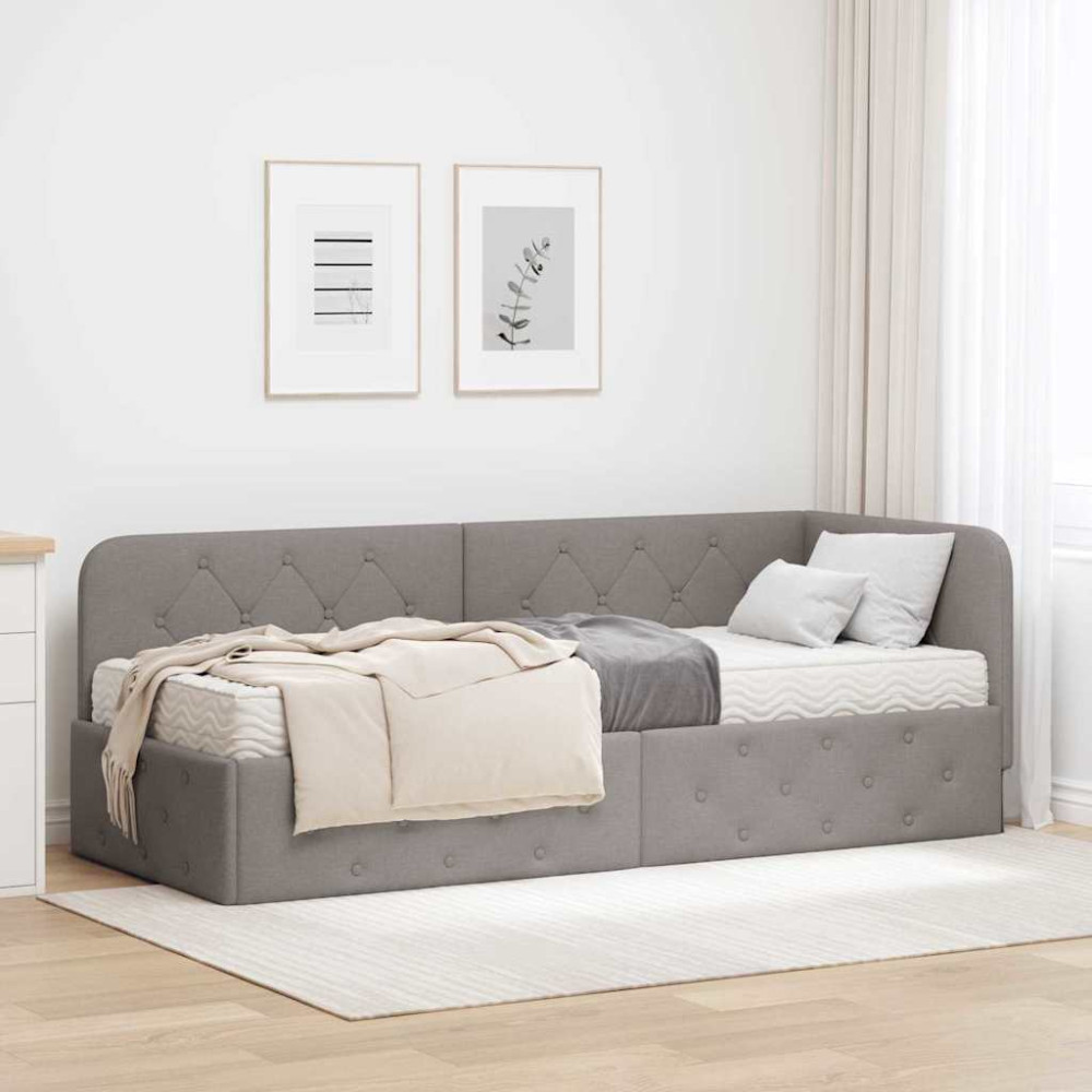 Produktbild för Hörn Sängram Taupe 80 x 200 cm tyg
