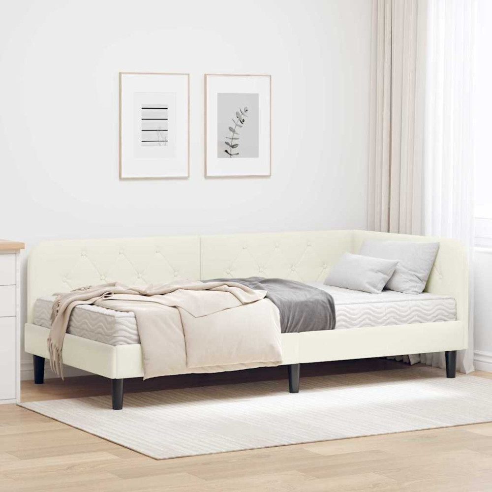 Produktbild för Hörn Sängram Kräm 90 x 190 cm Sammet