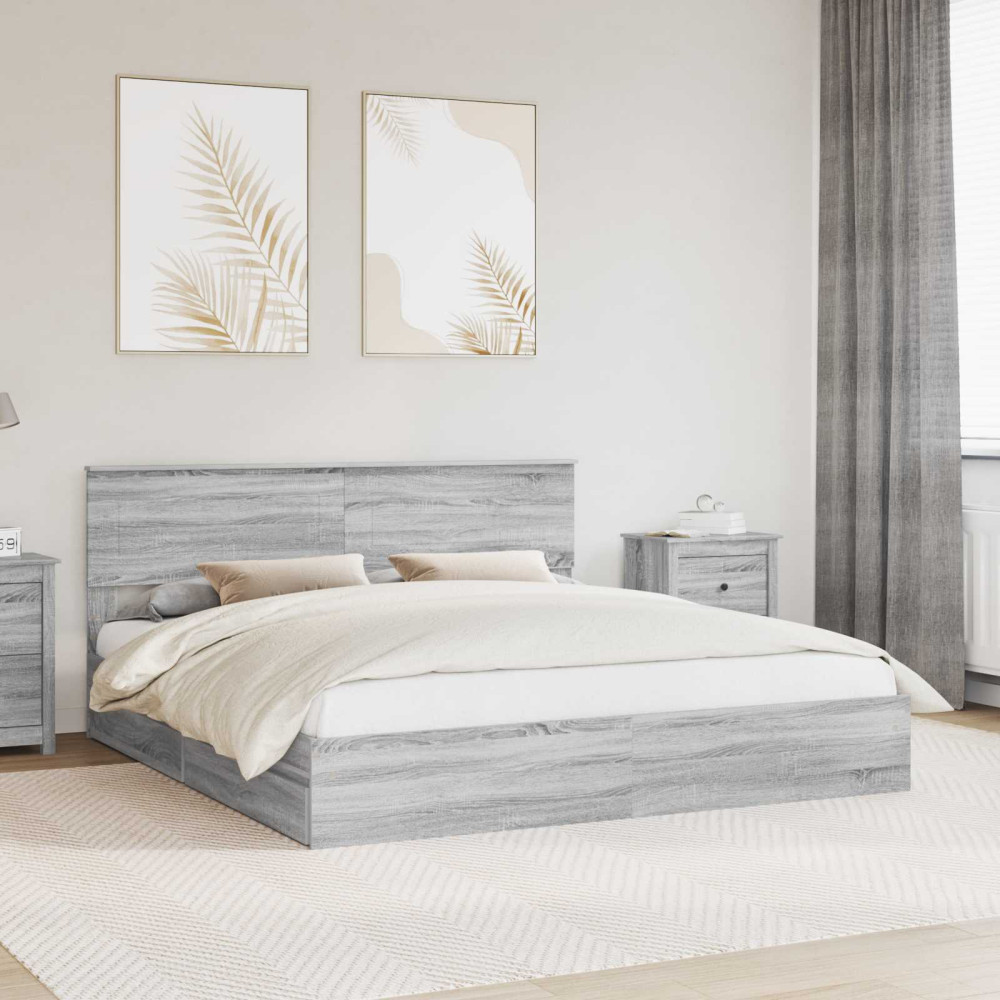 Produktbild för Förvaringssäng med låda Grå Sonoma 200 x 200 cm Konstruerat trä