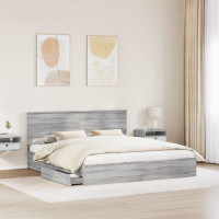 Produktbild för Förvaringssäng med låda Grå Sonoma 200 x 200 cm Konstruerat trä