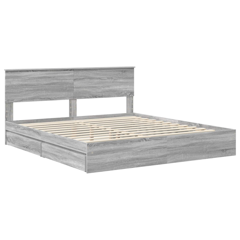 Produktbild för Förvaringssäng med låda Grå Sonoma 200 x 200 cm Konstruerat trä