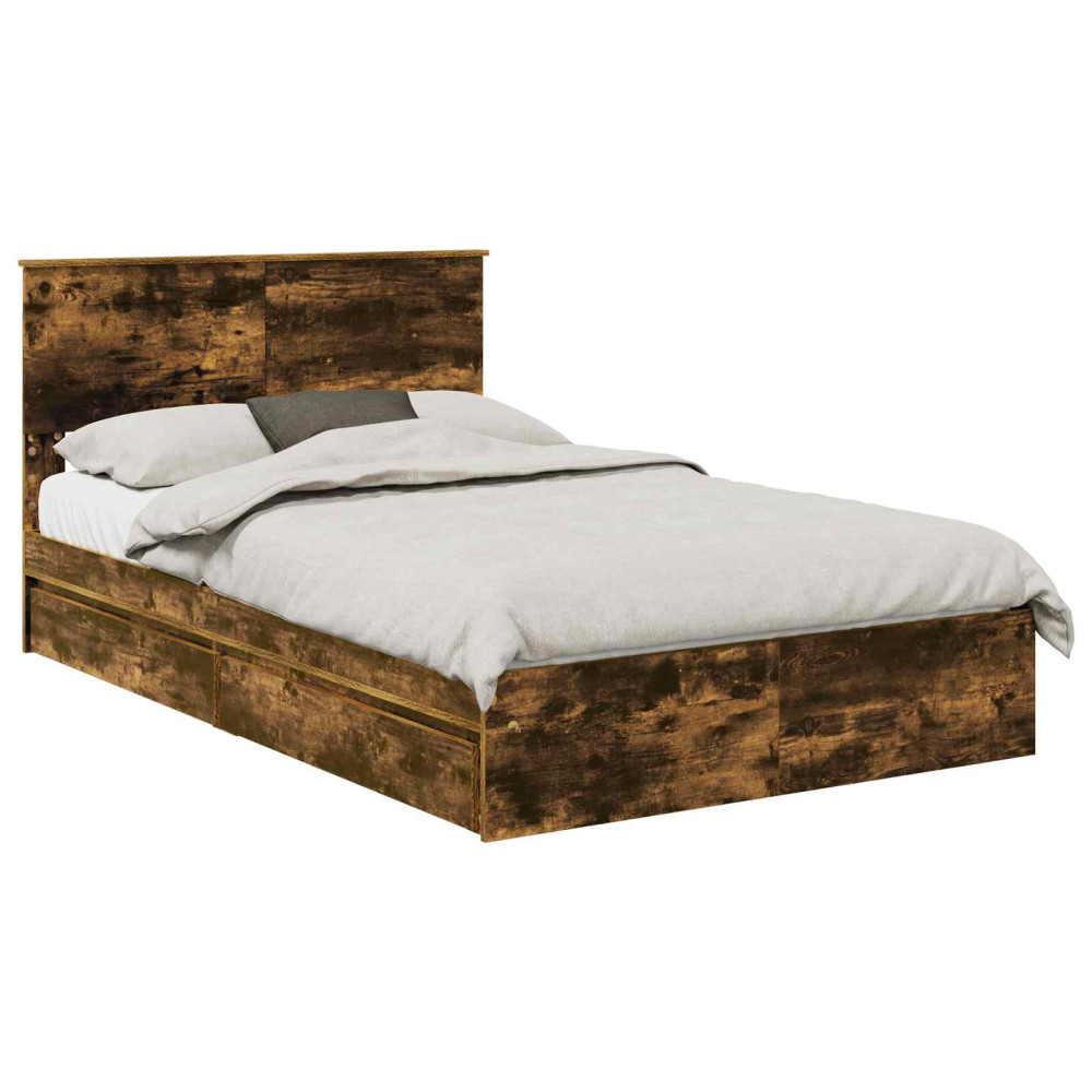 Produktbild för Förvaringssäng med låda Rökt ek 135 x 190 cm Konstruerat trä