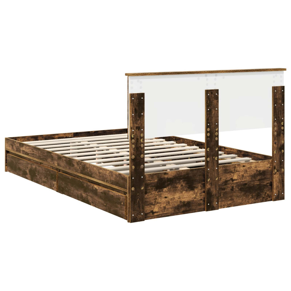 Produktbild för Förvaringssäng med låda Rökt ek 135 x 190 cm Konstruerat trä
