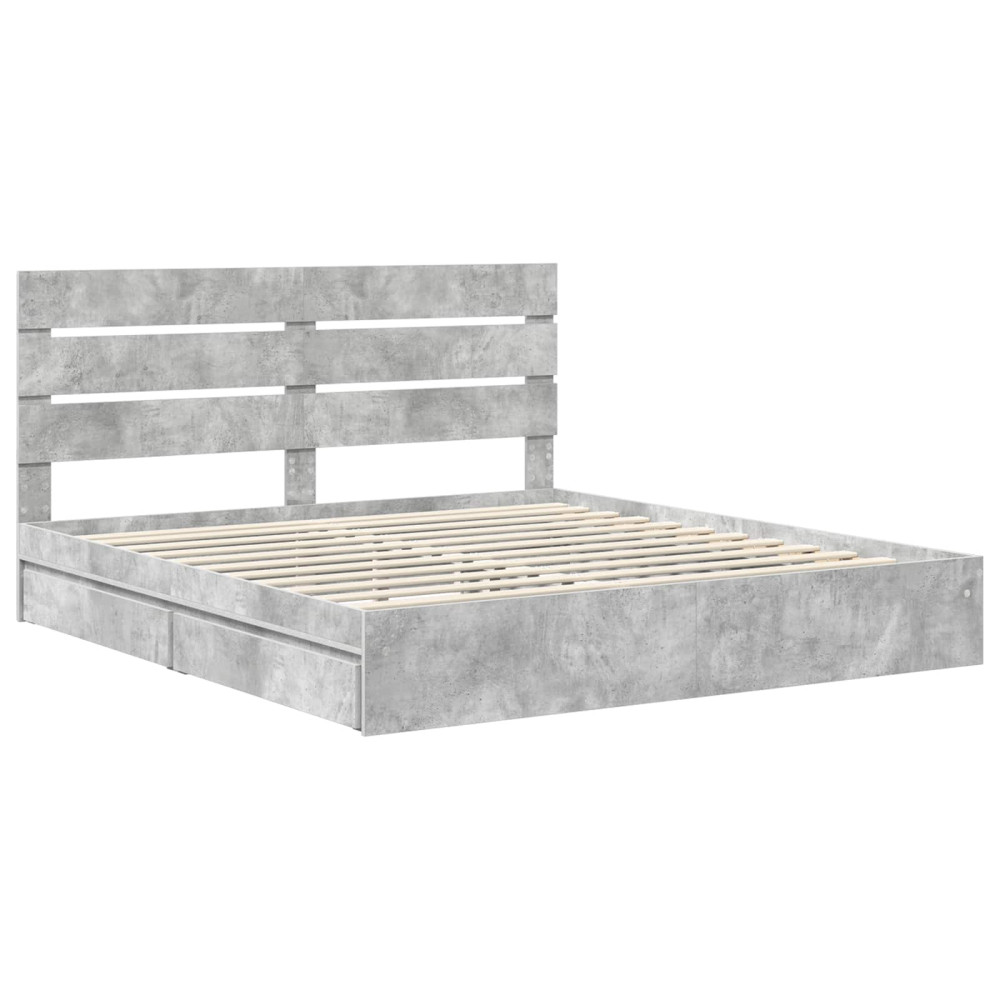 Produktbild för Förvaringssäng med låda Betonggrå 200 x 200 cm Konstruerat trä